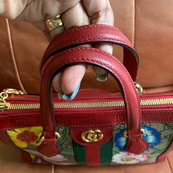 GUCCI GG Supreme Monogram Flora Web Small Ophidia Tote Bag Red - Picture 9 of 17